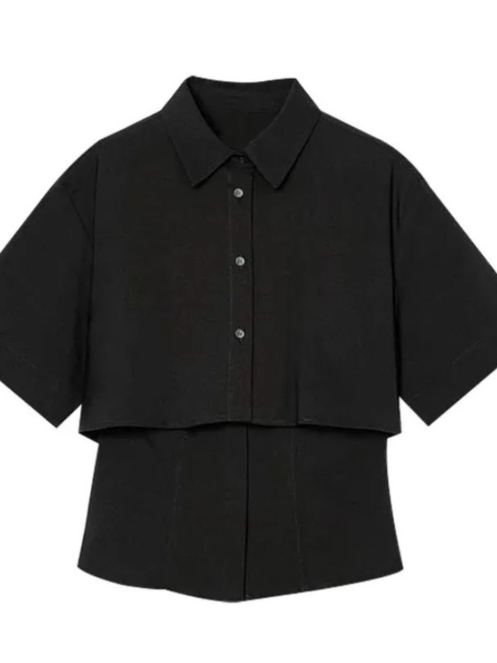Zara Black Layered Short-Sleeve Button Down Shirt